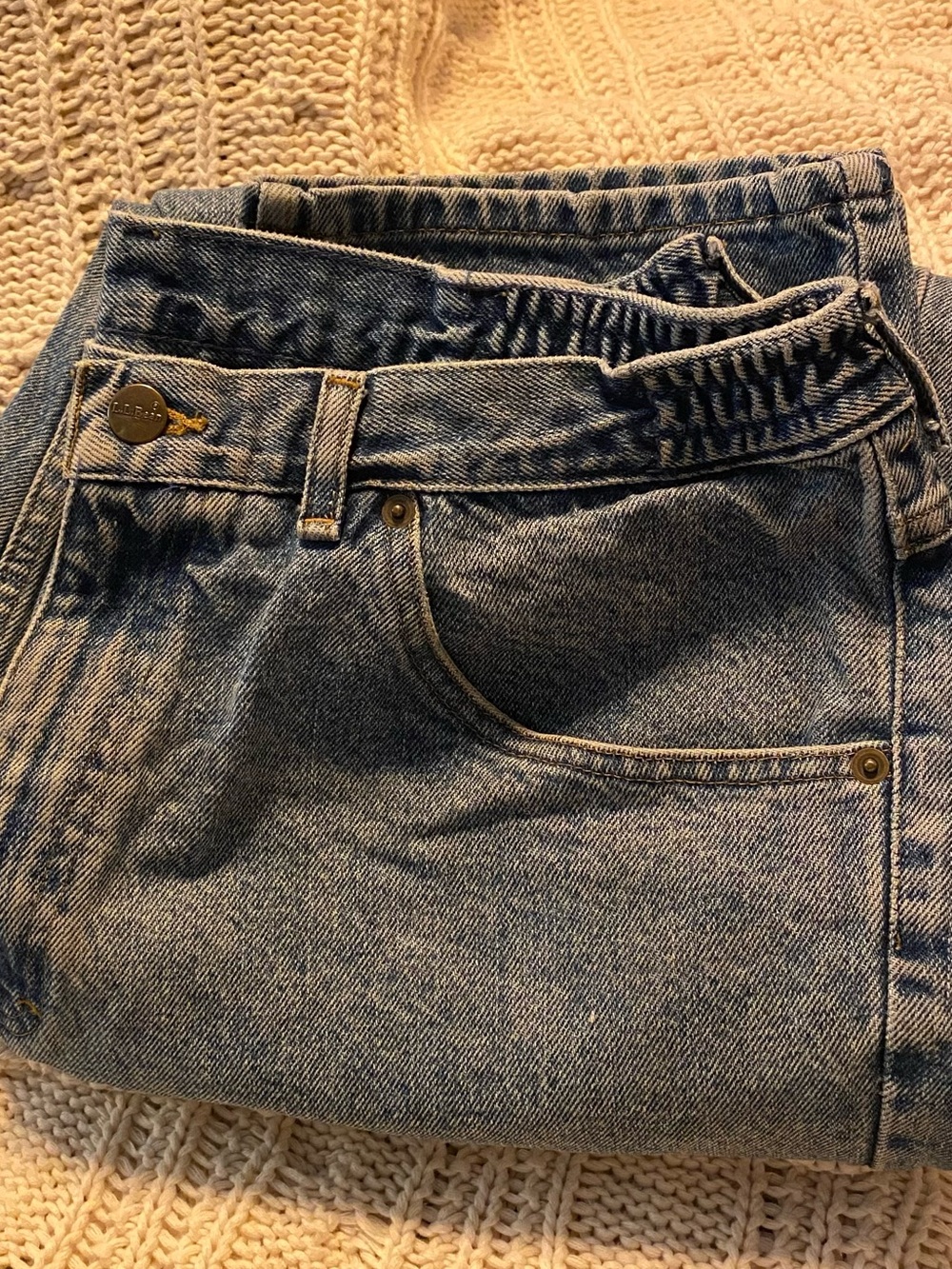 L.L. Bean denim waist jeans in faded blue and cream